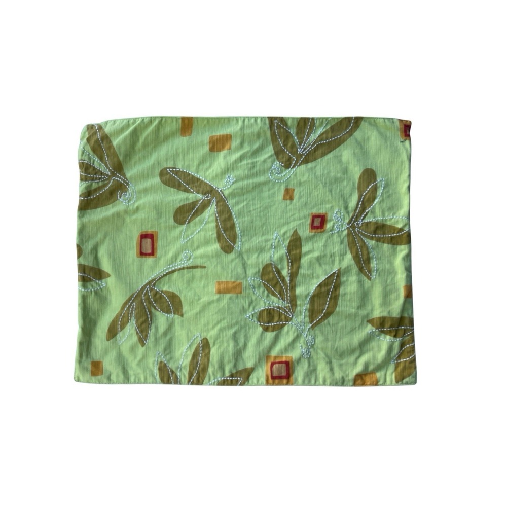 Crate & Barrel Mai Tai Green Embroidered Cotton Flax Placemats Set of 4